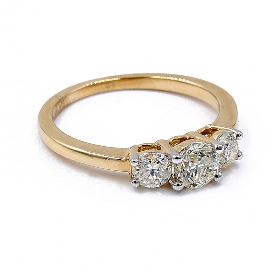 14k Yellow Gold 3 Stone Diamond Bridal Set With 1.03Tw
