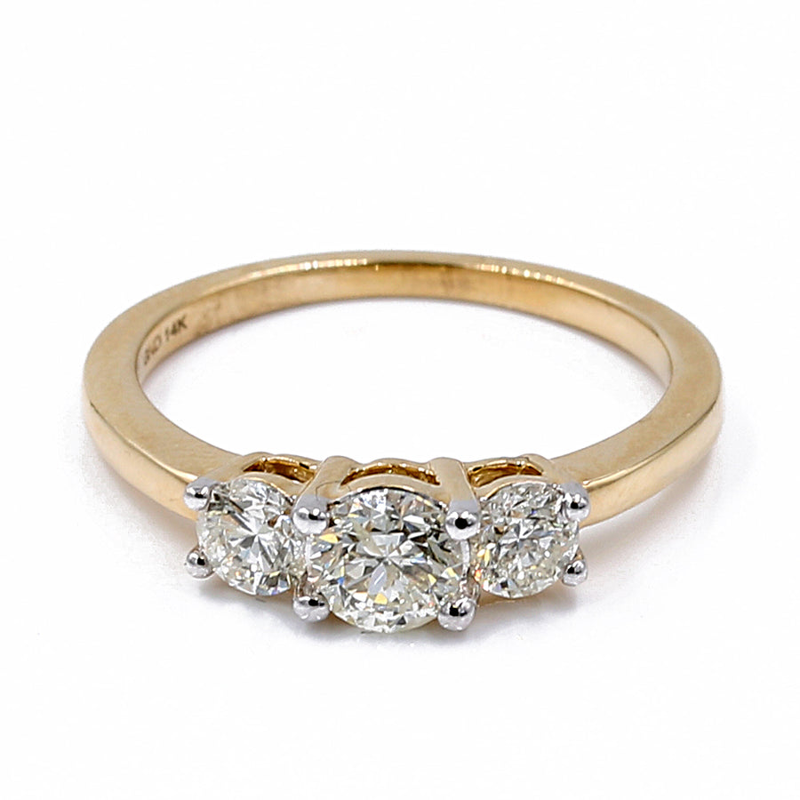 14k Yellow Gold 3 Stone Diamond Bridal Set With 1.03Tw