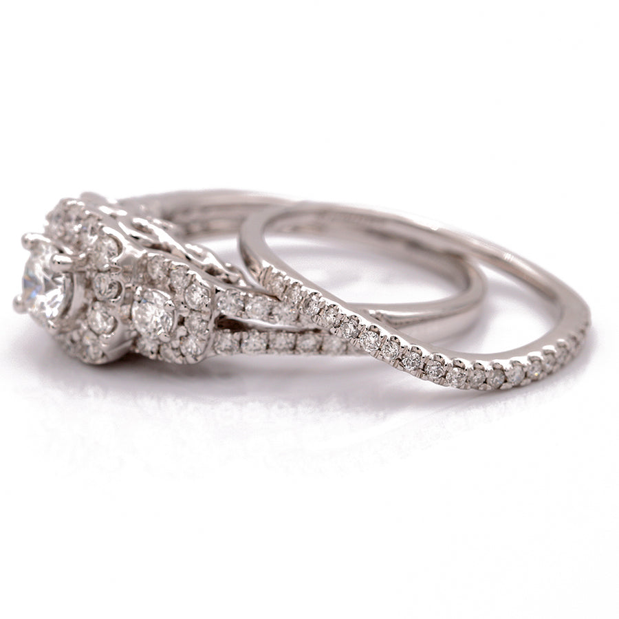 White Gold Halo Diamond Bridal Set with 1.50 Tw Round Diamond