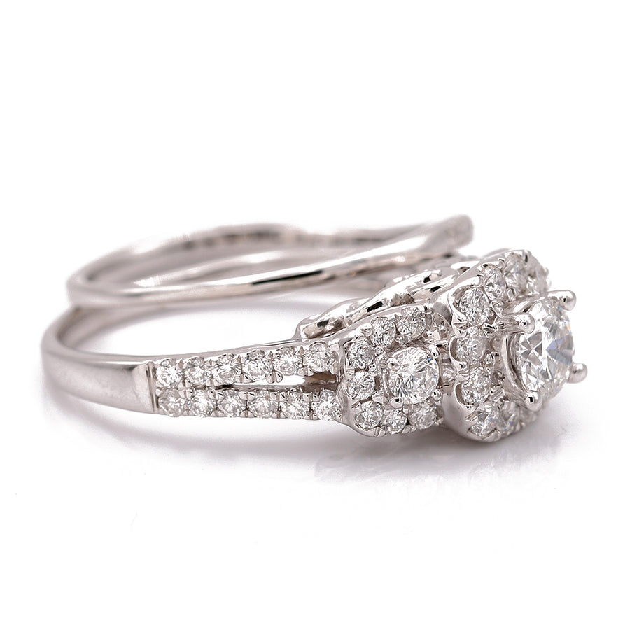 White Gold 14k Halo Bridal Set With 1.50 Tw Round Diamond