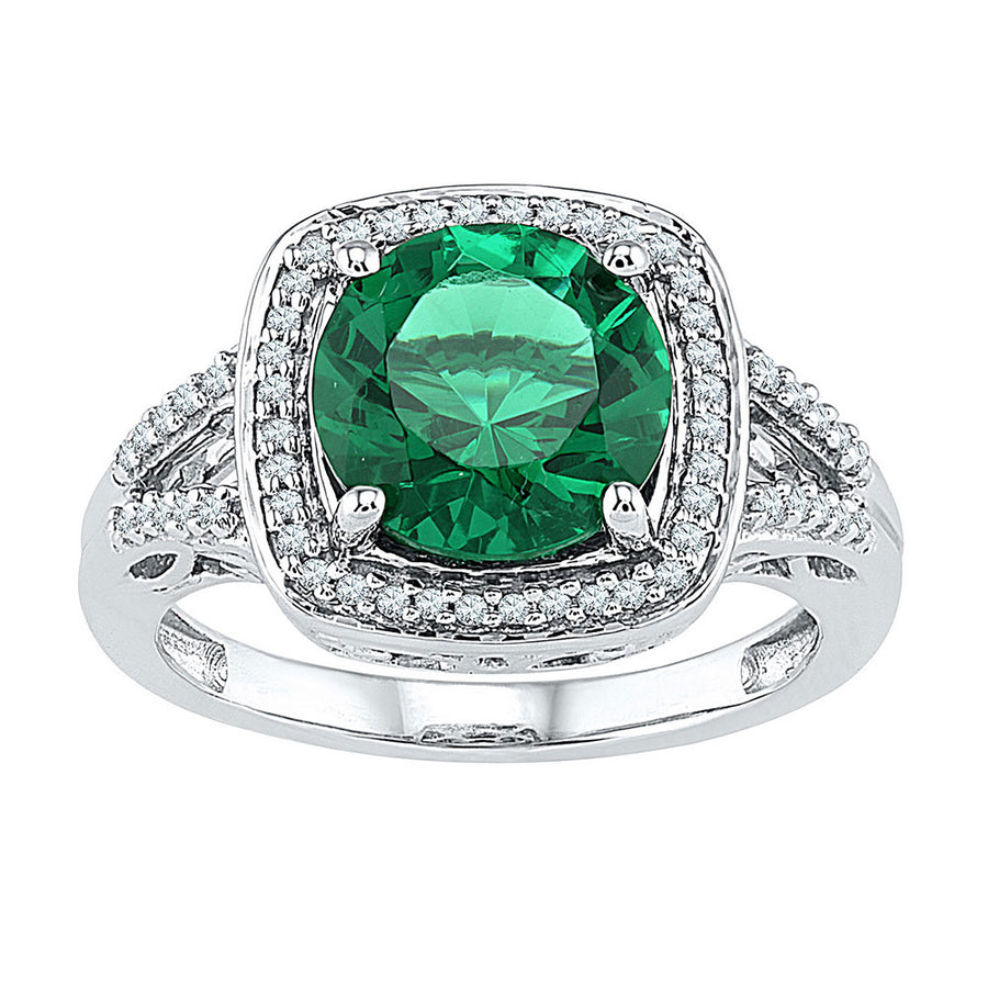Sterling Silver Womens Round Lab-Created Emerald Solitaire Diamond Ring 4.00 Cttw