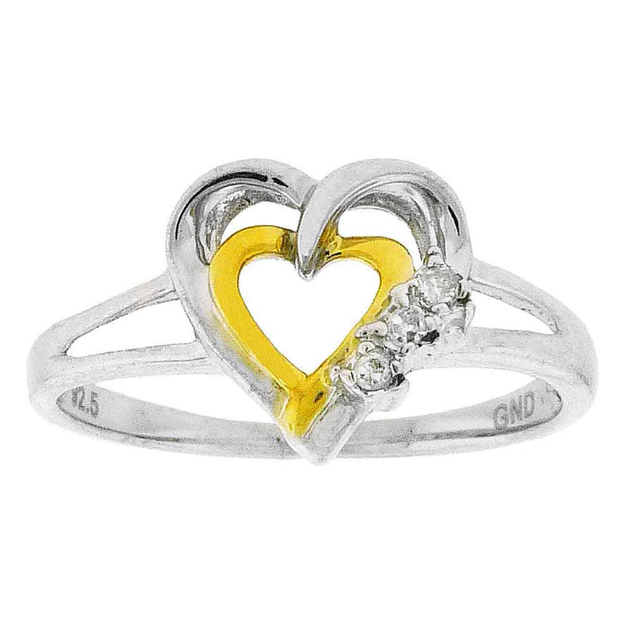 Two-tone Sterling Silver Womens Round Diamond Double Heart Ring .03 Cttw Size 6