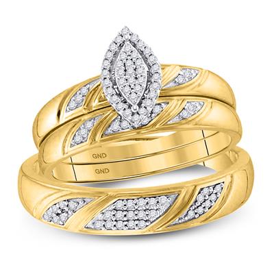 Diamond Matching Trio Wedding Bridal Ring Set 1/4 Cttw