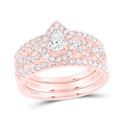 Pear Diamond 3-piece Bridal Wedding Ring Set 7/8 Cttw (Certified)