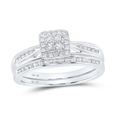 Diamond Square Cluster Bridal Wedding Ring Set 1/4 Cttw