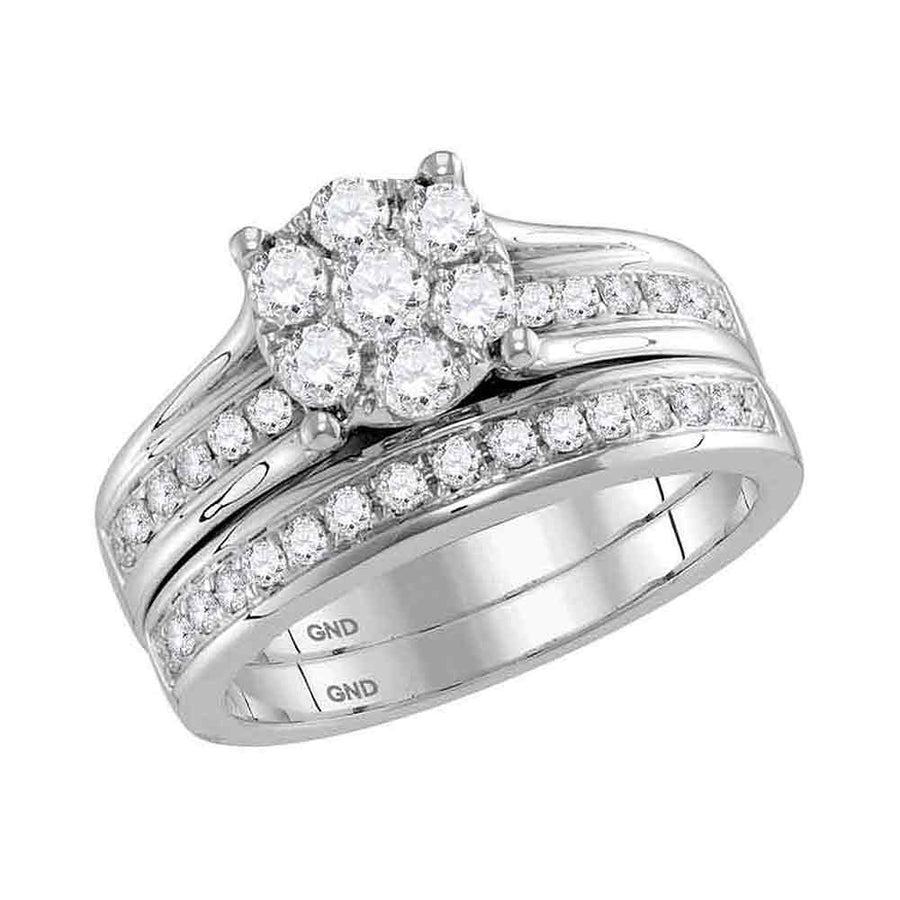 Round Diamond Cluster Bridal Wedding Ring Set 1 Cttw