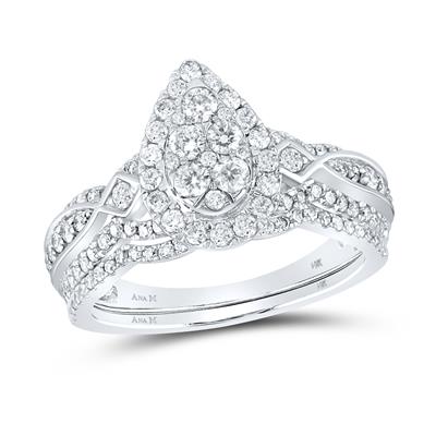 Round Diamond Pear Cluster Bridal Wedding Ring Set 1 Cttw