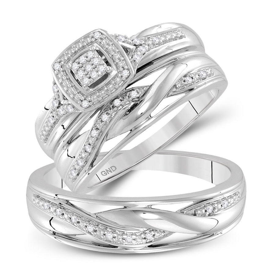 Round Diamond Cluster Matching Wedding Ring Set 1/10 Cttw