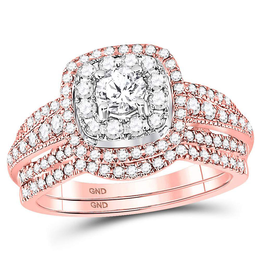 Round Diamond Halo Bridal Wedding Ring Set 1 Ctw (Certified)