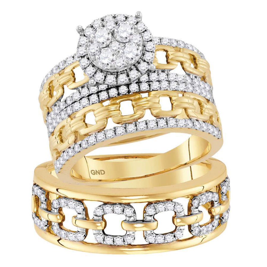 Round Diamond Cluster Matching Wedding Ring Set 1-3/8 Cttw