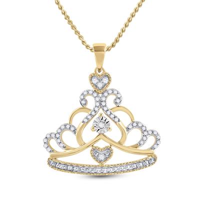 10k Yellow Gold Round Diamond Crown Tiara Fashion Pendant 1/6 Cttw