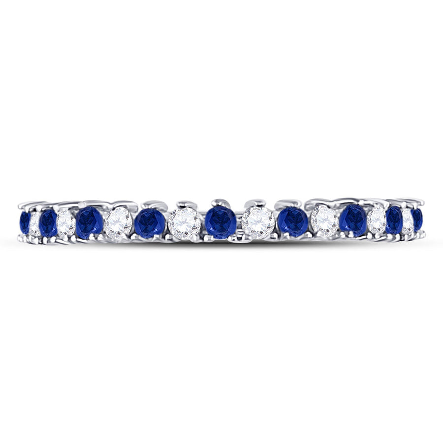 Round Blue Sapphire Diamond Stackable Band Ring