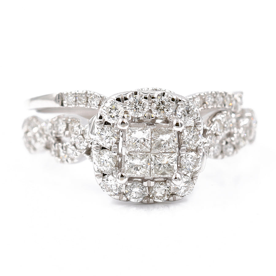 White 10 Karat Bridal Diamond Fashion Ring With 1.00Tw Round Diamonds