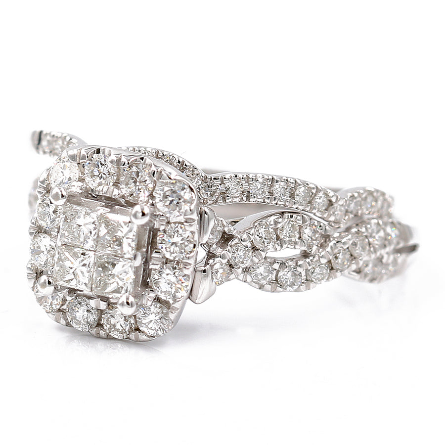 White 10 Karat Bridal Diamond Fashion Ring With 1.00Tw Round Diamonds