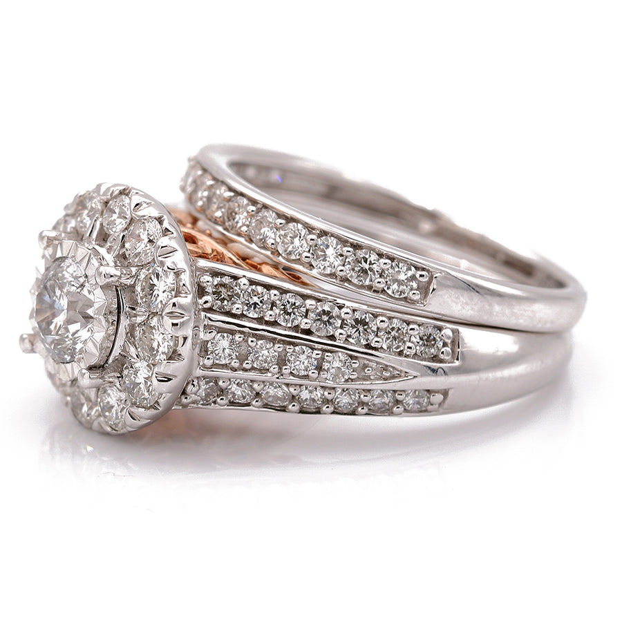 Two Tone White and Rose Gold 14k Bridal Bellissima Set Ring With 2.00 Tw Round Diamonds