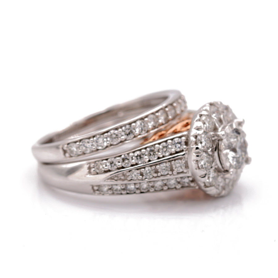 Two Tone White and Rose Gold 14k Bridal Bellissima Set Ring With 2.00 Tw Round Diamonds