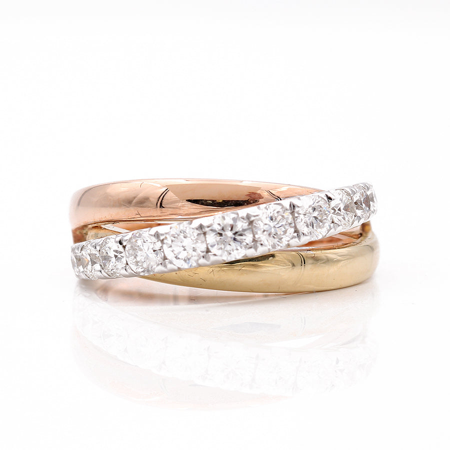 Tri Color Rose , White and Yellow Gold 14k Fancy Diamond Fashion Ring With 1.23Tw Round Diamonds