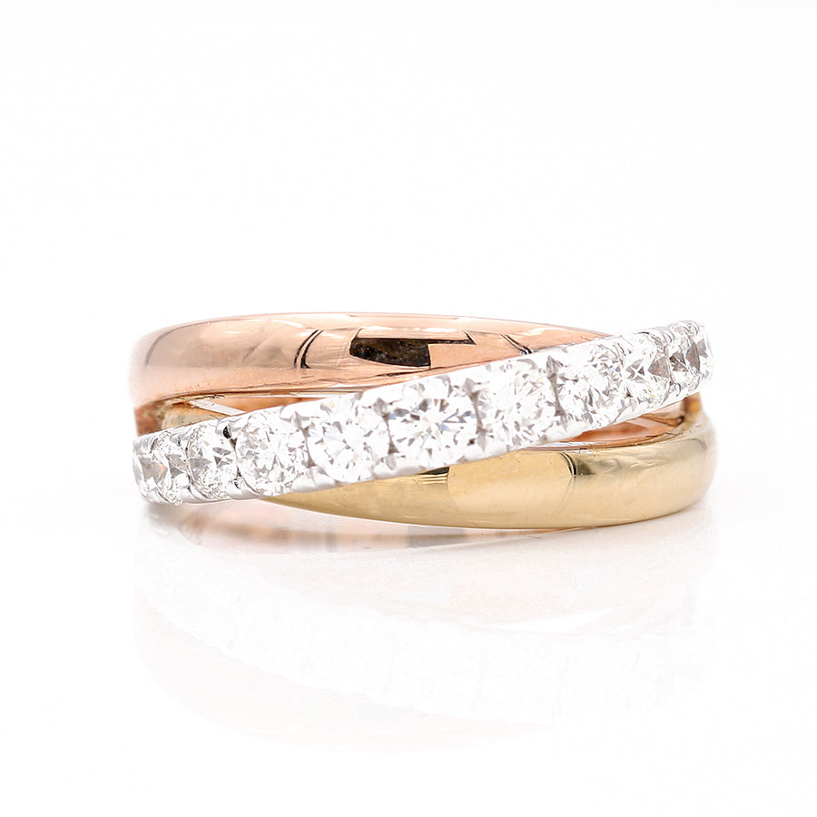 Tri Color Rose , White and Yellow Gold 14k Fancy Diamond Fashion Ring With 1.23Tw Round Diamonds
