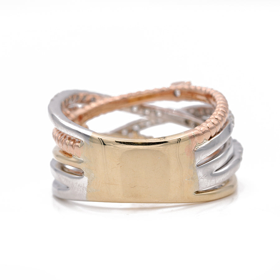 Tri-Color 14k Fashion Ring With Round Diamonds