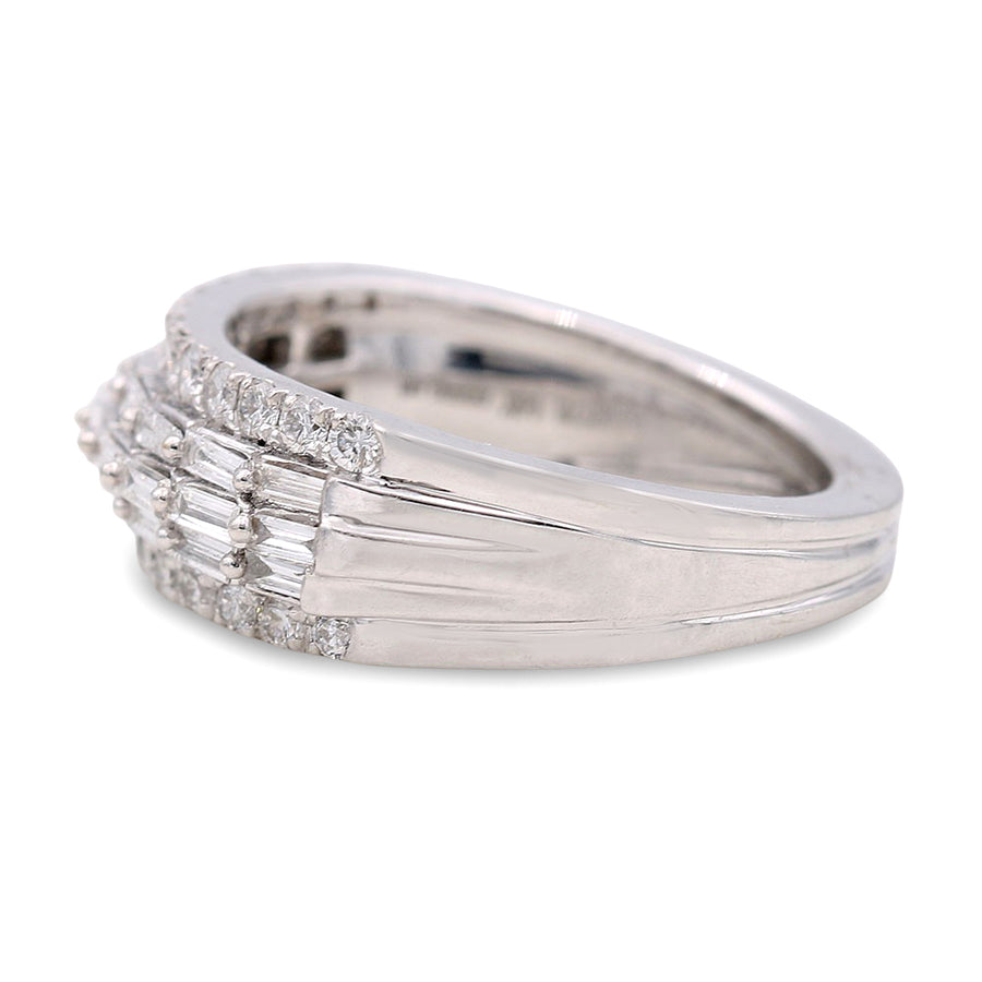 White Gold 14k Contemporary Diamond Fashion Ring With 0.45Tw Round Diamonds And 0.50Tw Baguette Diamonds