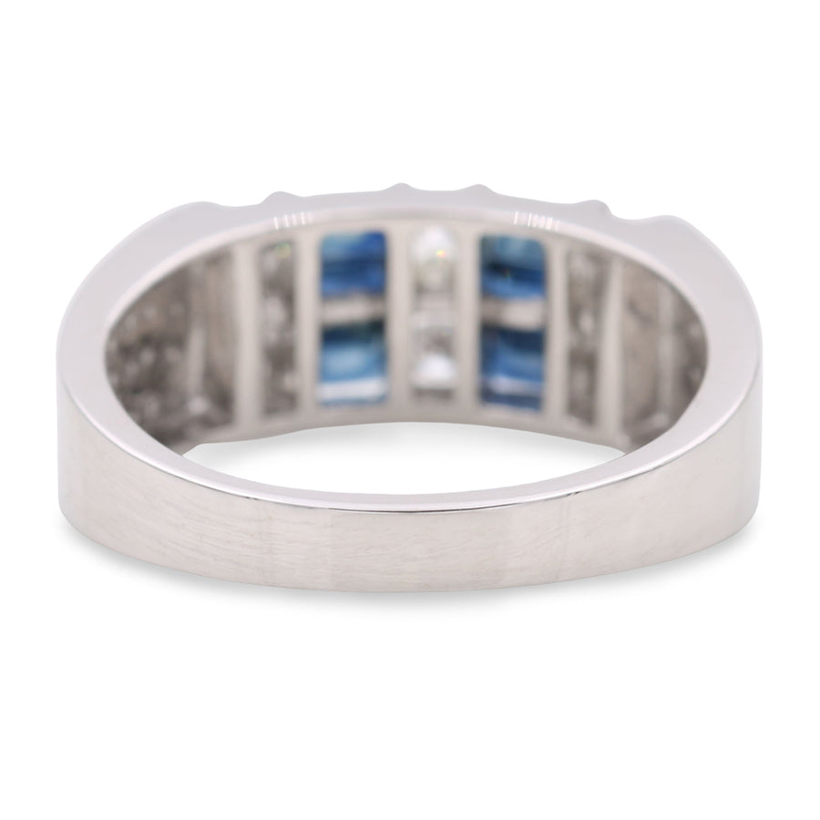 White Gold 14k Free Form Diamond Fashion Ring With 0.10Tw Round Diamonds and Saphires