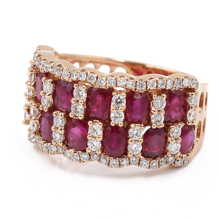 Rose Gold 18 Karat Statement Diamond and Rubies  Fashion Ring