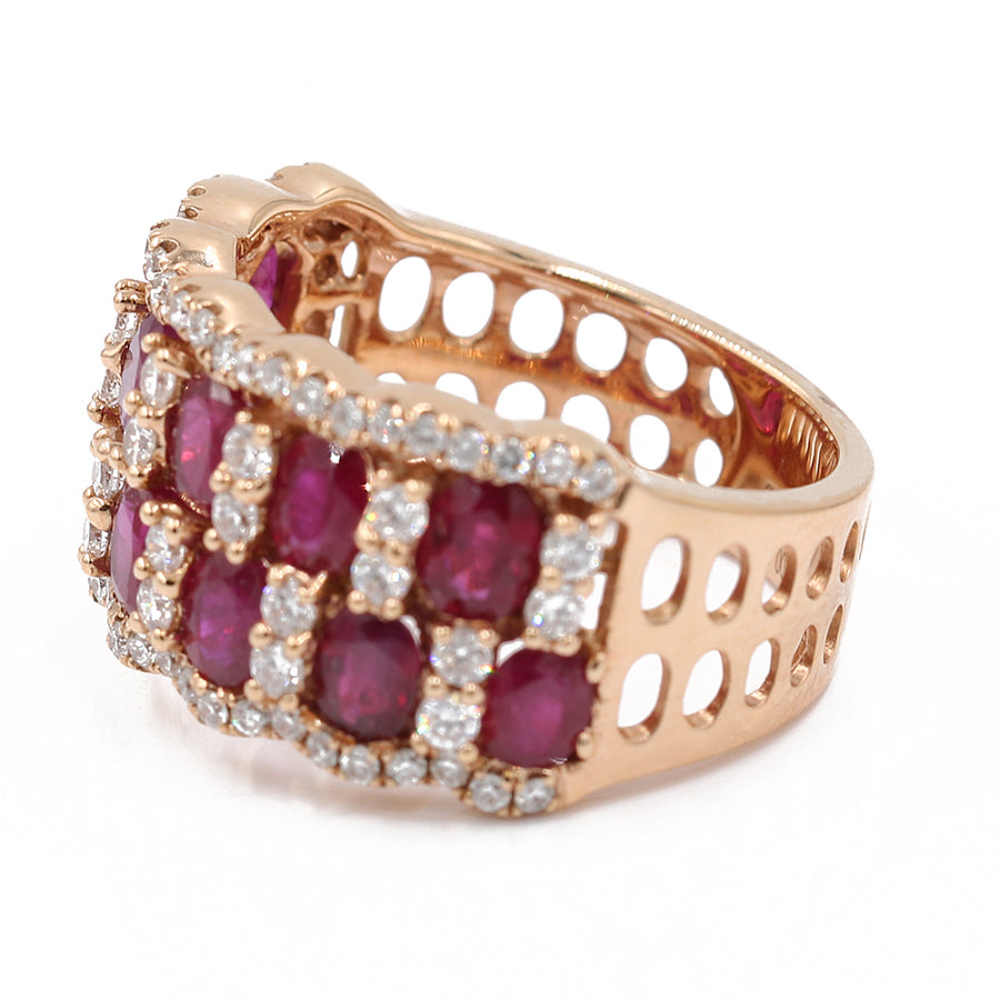 Rose Gold 18 Karat Statement Diamond and Rubies  Fashion Ring