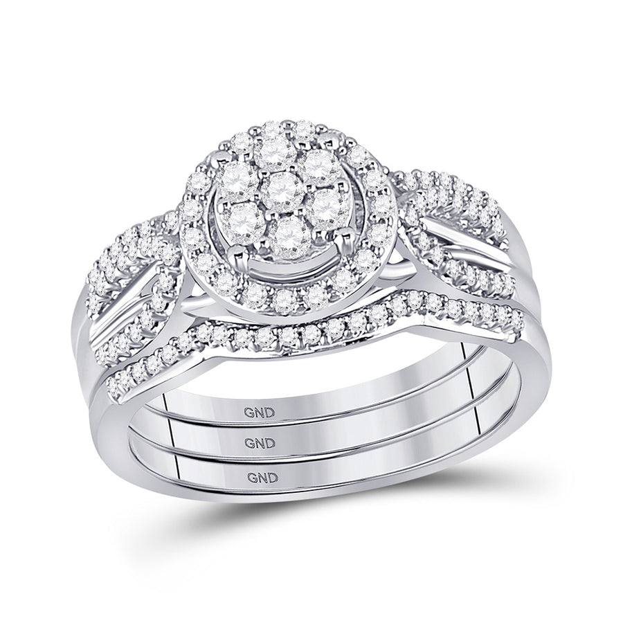 Round Diamond Cluster Bridal Wedding Ring Set 1/2 Cttw