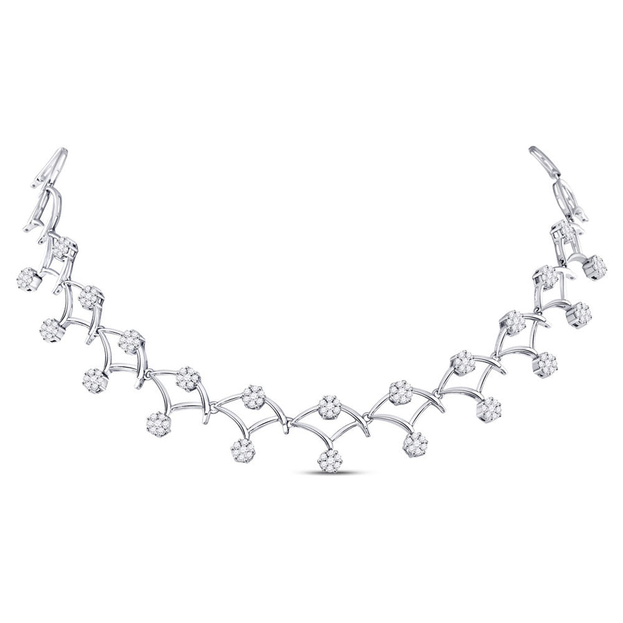 14k White Gold Round Diamond Cocktail Cluster Necklace 3-1/2 Cttw