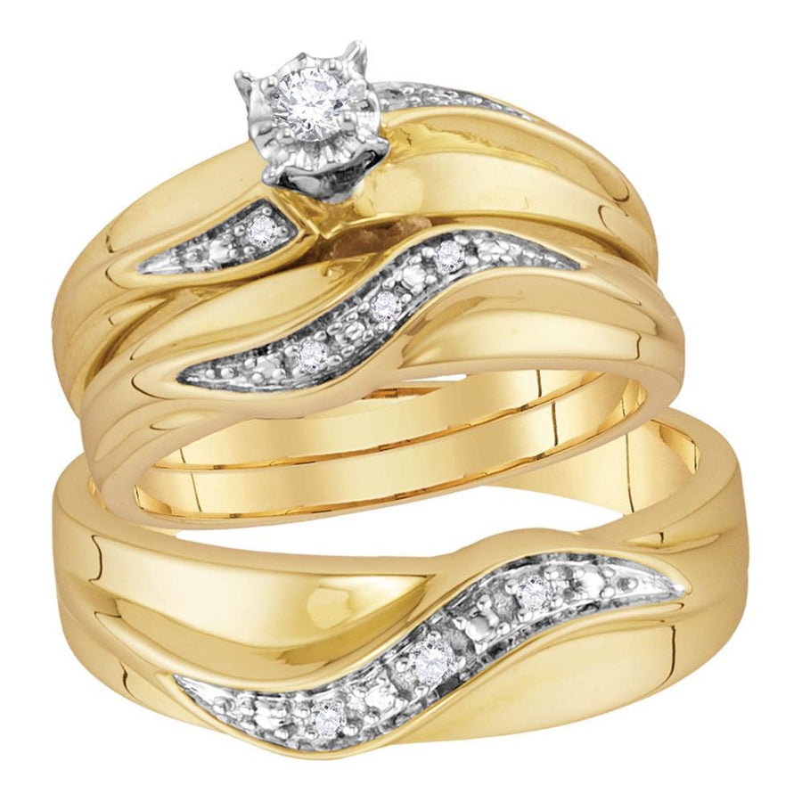 Round Diamond Solitaire Matching Wedding Ring Set 1/6 Cttw