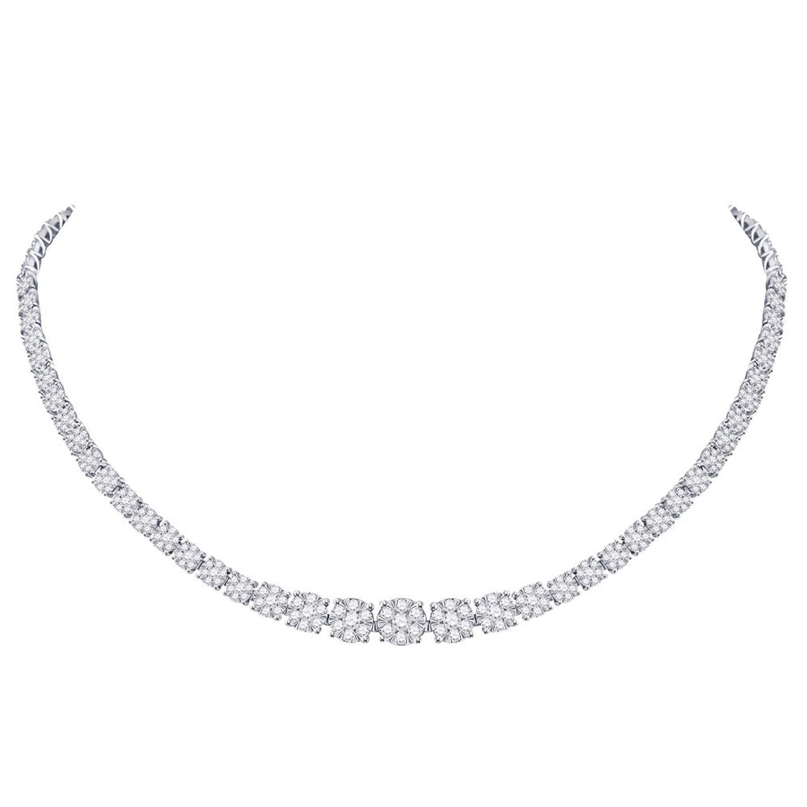 14k White Gold Round Diamond Fashion Necklace 9-3/8 Cttw