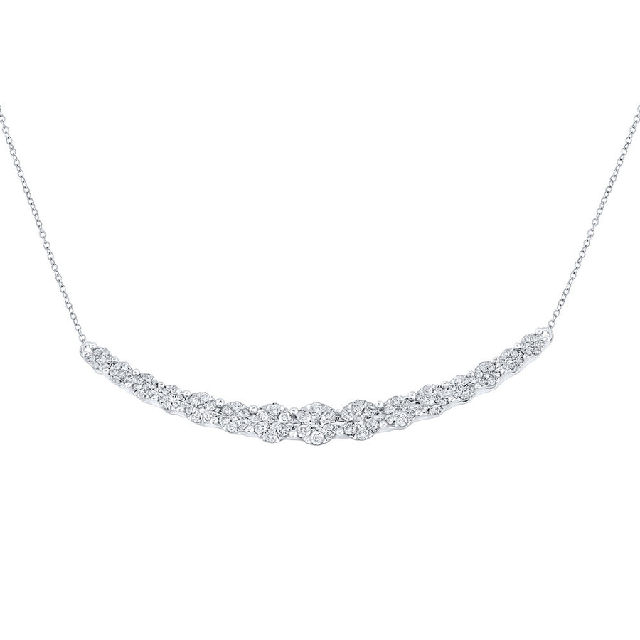 14k White Gold Round Diamond Graduated Curved Bar Necklace 7/8 Ctw