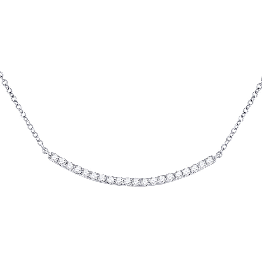 14k White Gold Round Diamond Curved Bar Necklace 1/2 Cttw