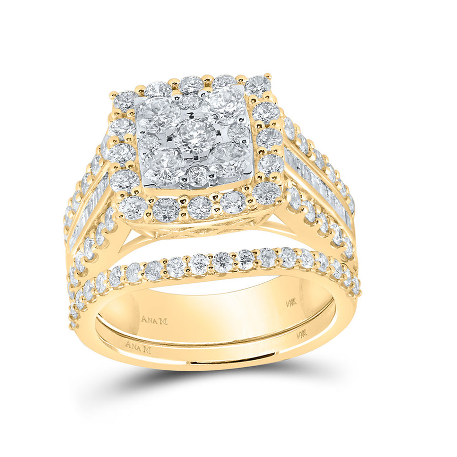 Round Diamond Square Halo Bridal Wedding Ring Set 2-1/4 Cttw