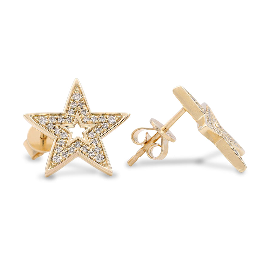 Yellow Gold 14k Stars Diamond Earrings With 0.24Tw Round Diamonds
