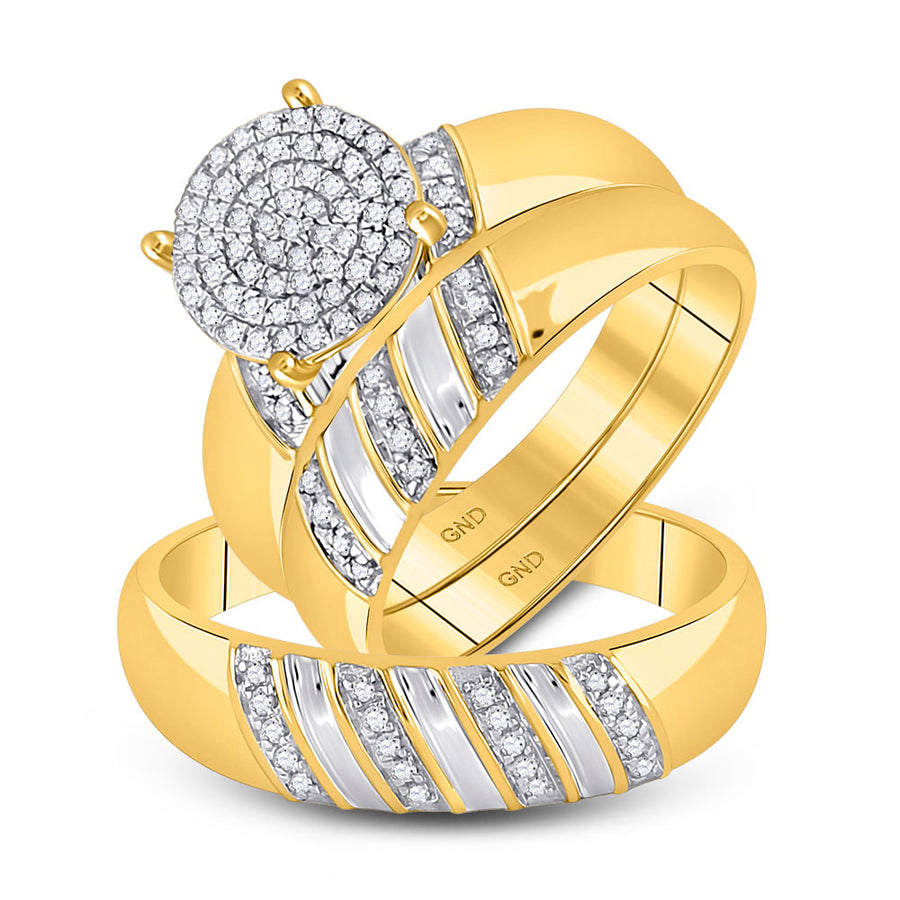 Round Diamond Cluster Matching Wedding Ring Set 1/3 Cttw
