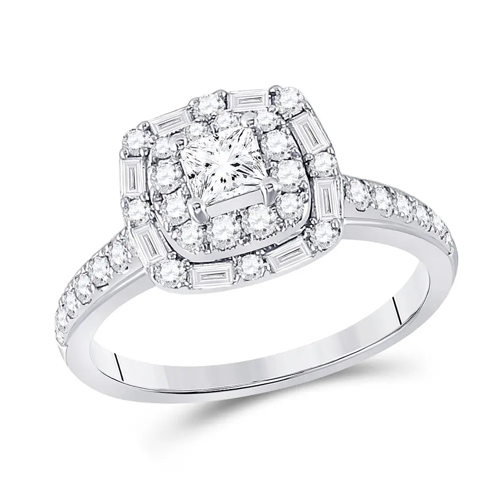 14k White Gold Princess Diamond Halo Bridal Engagement Ring 1 Cttw (Certified) Miral Jewelry