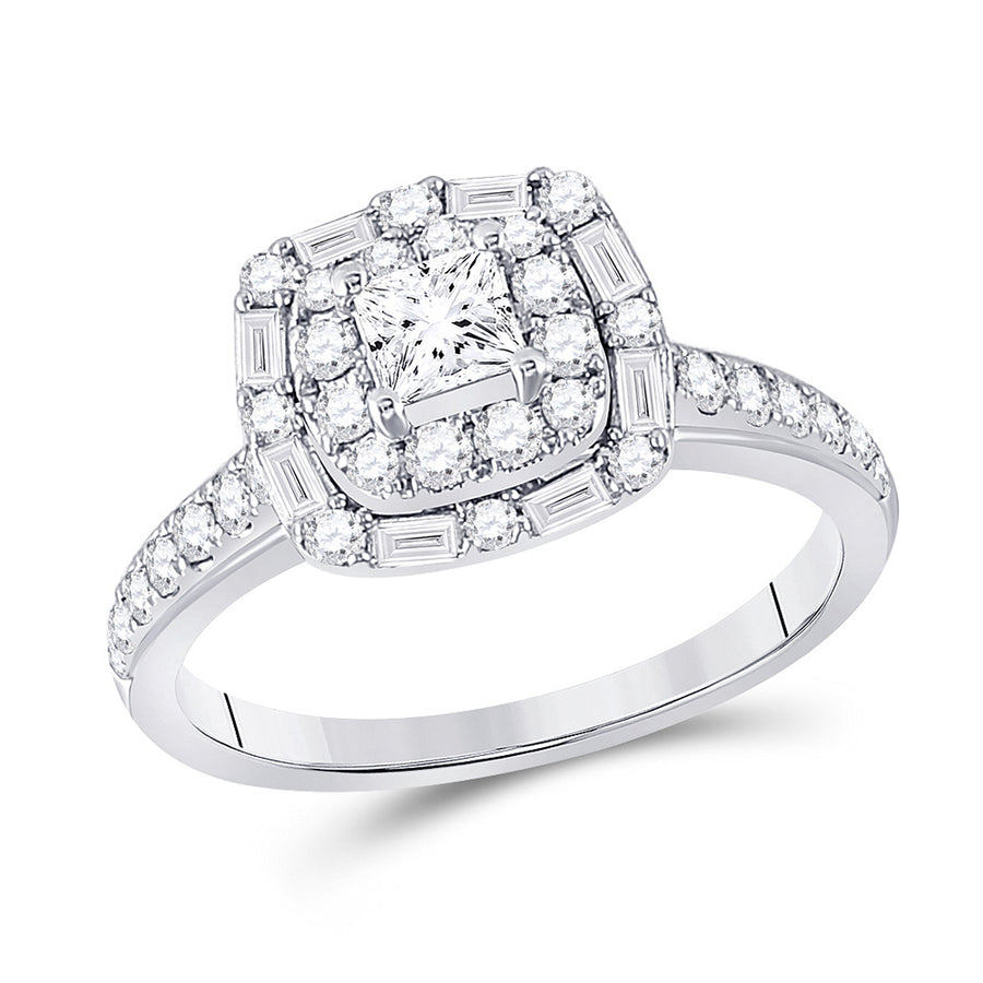 14k White Gold Princess Diamond Halo Bridal Engagement Ring 1 Cttw (Certified)
