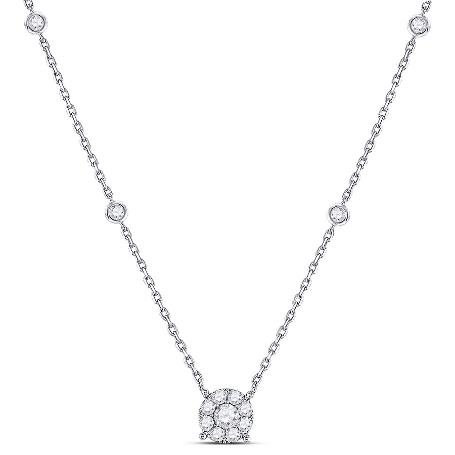 14k White Gold Round Diamond Halo Solitaire Necklace 5/8 Ctw