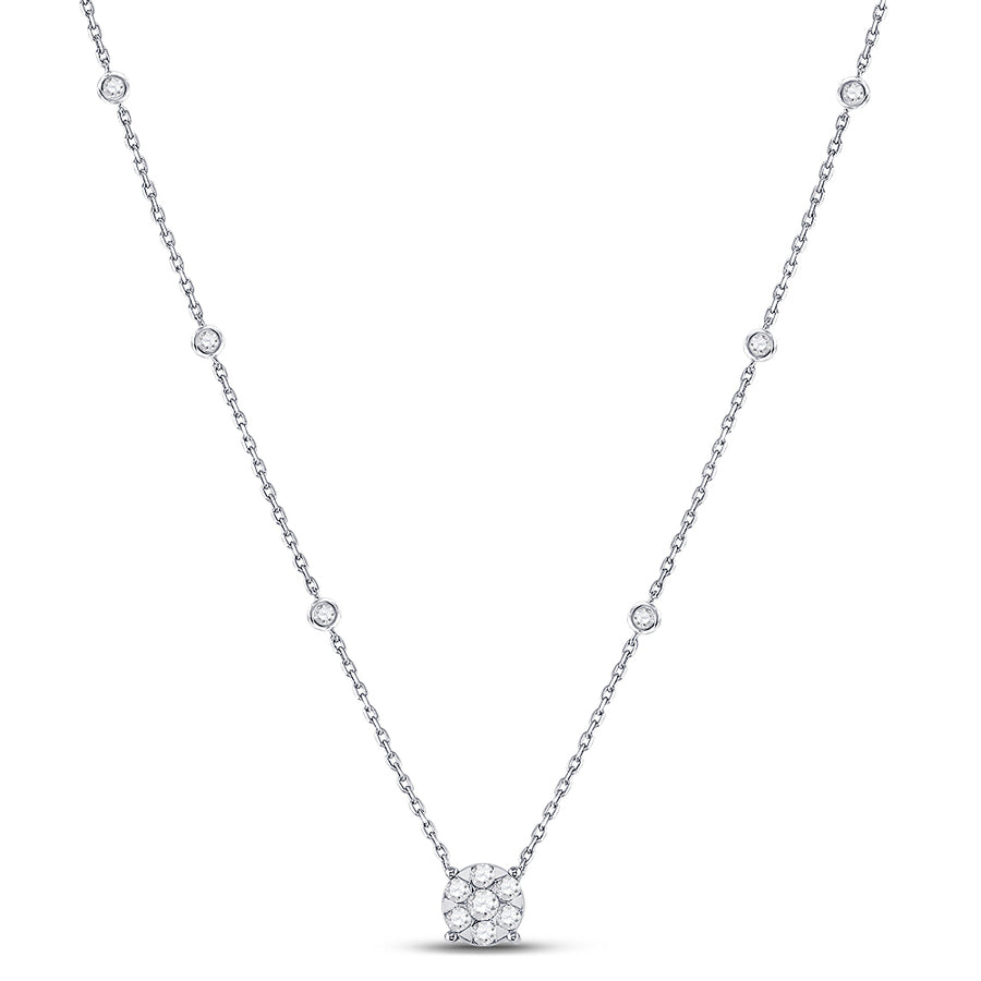 14k White Gold Round Diamond Fashion Cluster Necklace 5/8 Ctw