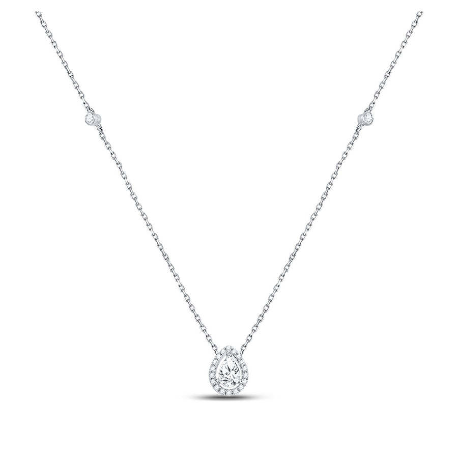 14k White Gold Pear Diamond Fashion Teardrop Necklace 1/2 Cttw