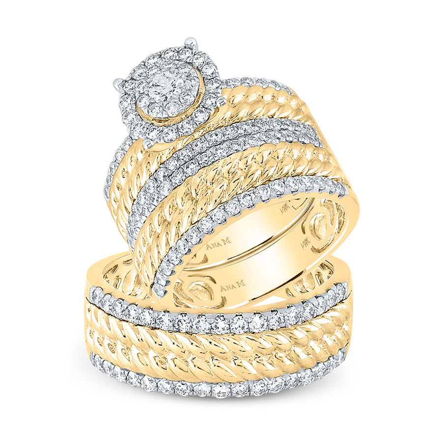 Round Diamond Halo Matching Wedding Ring Set 2 Cttw