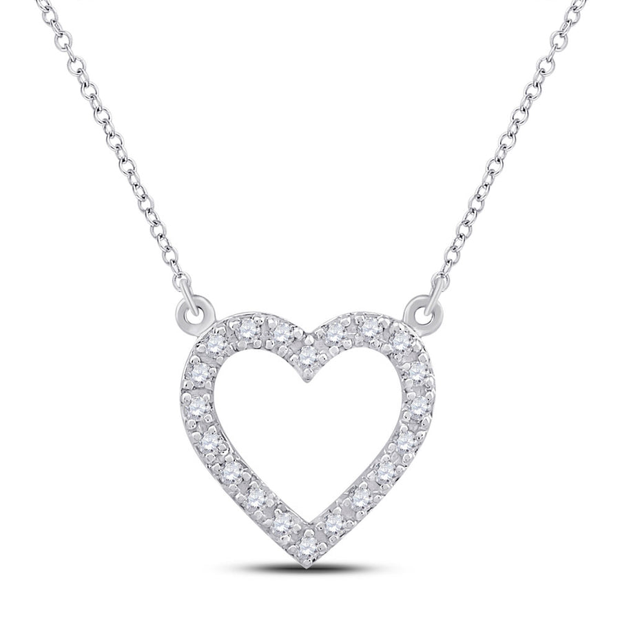 10k White Gold Round Diamond Heart Necklace 1/12 Cttw