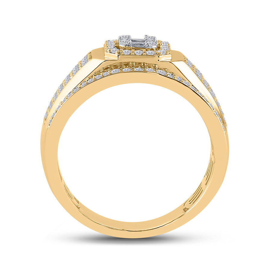 A Miral Jewelry 14K Yellow Gold 1.00tw of Diamonds Wedding Band with a diamond set in the center.
