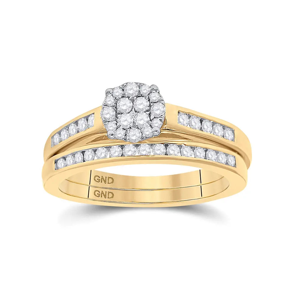 Round Diamond Cluster Bridal Wedding Ring Set 1/2 Cttw Miral Jewelry