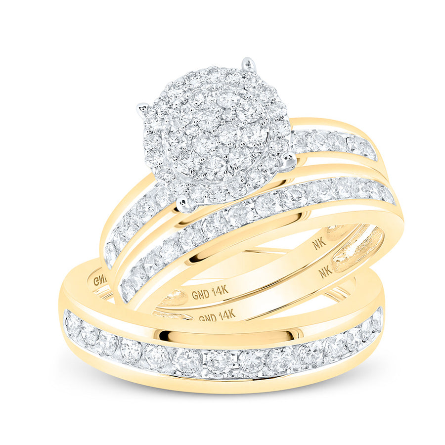 Round Diamond Cluster Matching Wedding Ring Set 1-1/2 Cttw