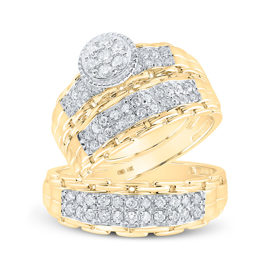 Round Diamond Cluster Matching Wedding Ring Set