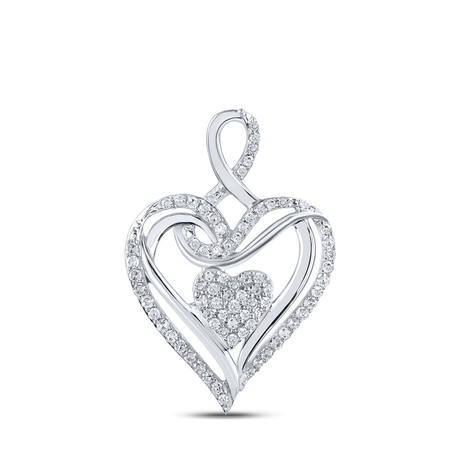 10k White Gold Round Diamond Heart Pendant 1/5 Cttw