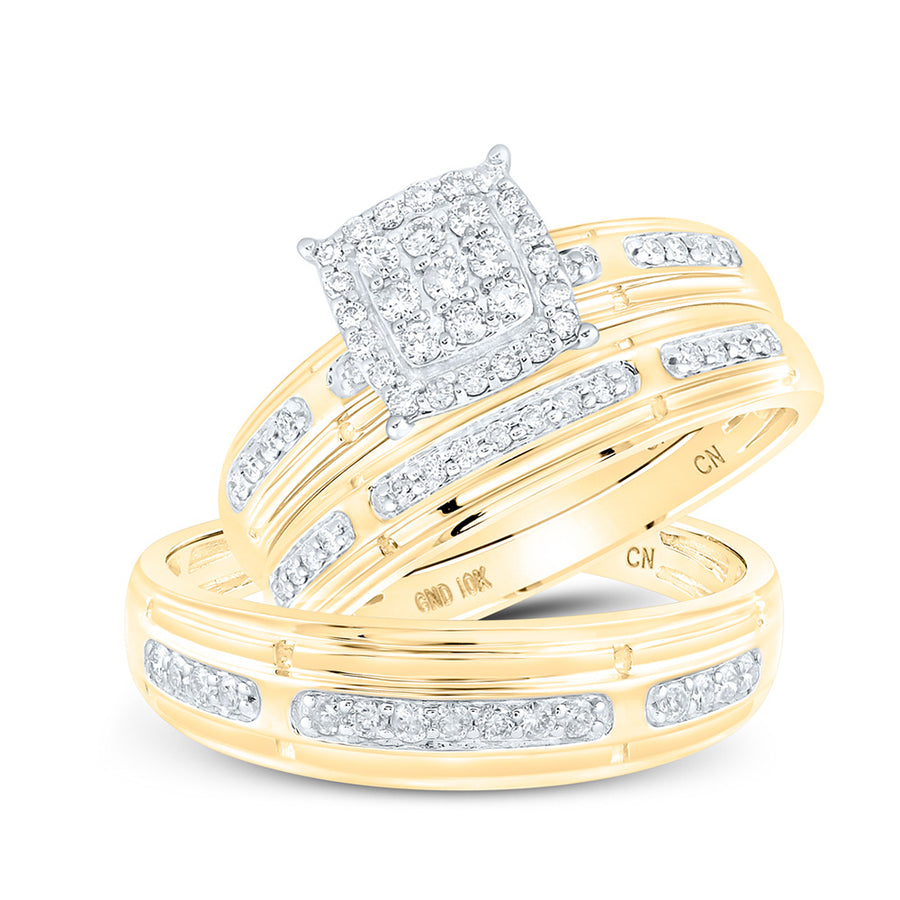 Round Diamond Cluster Matching Wedding Ring Set 1/2 Cttw