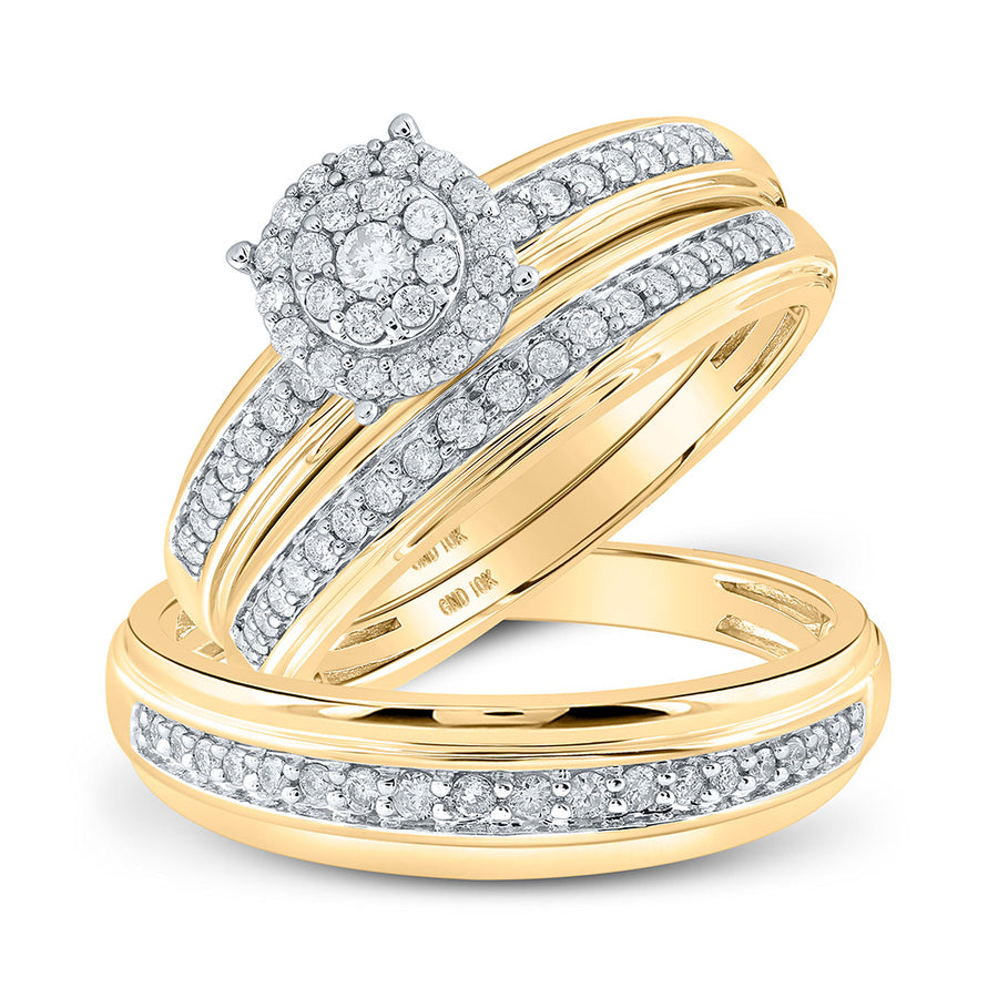 Round Diamond Halo Matching Wedding Ring Set 1/2 Cttw